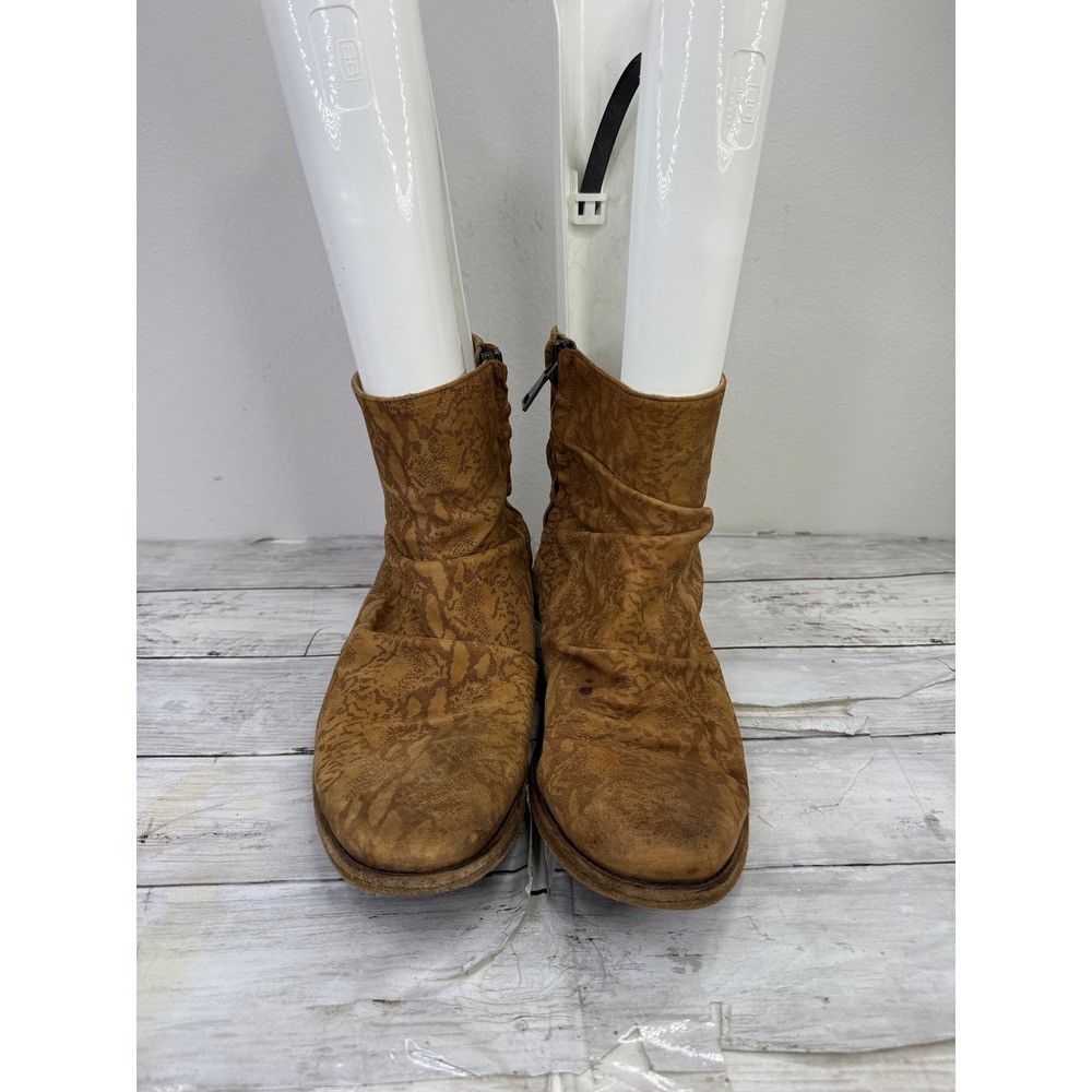 John Varvatos Tan Snakeskin Embossed Leather Slouch Ankle Boots Italy Mens 12